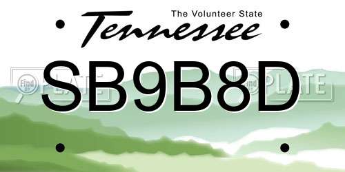 SB9B8D Tennessee License Plate