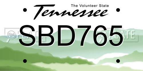 SBD765 Tennessee License Plate