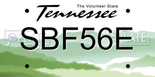 SBF56E Tennessee License Plate