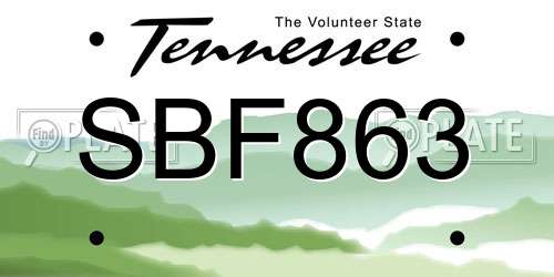 SBF863 Tennessee License Plate