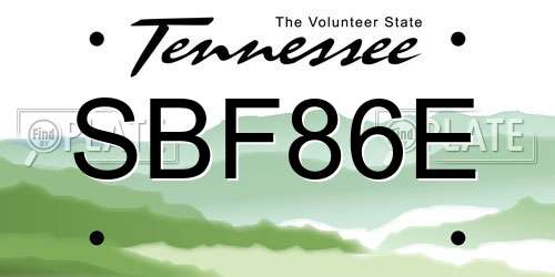 SBF86E Tennessee License Plate