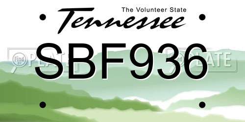 SBF936 Tennessee License Plate