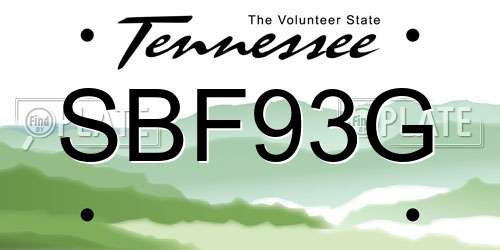 SBF93G Tennessee License Plate
