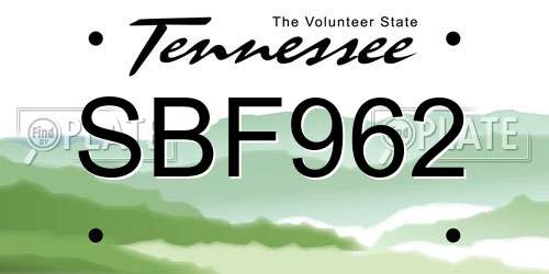 SBF962 Tennessee License Plate