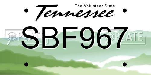 SBF967 Tennessee License Plate