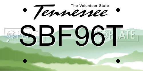 SBF96T Tennessee License Plate