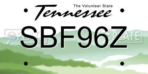 SBF96Z Tennessee License Plate