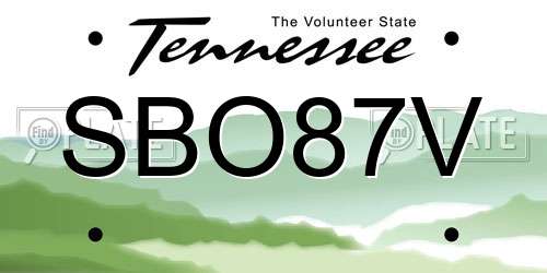 SBO87V Tennessee License Plate