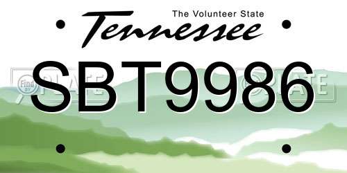 SBT9986 Tennessee License Plate