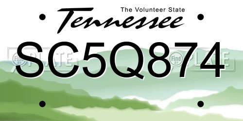 SC5Q874 Tennessee License Plate