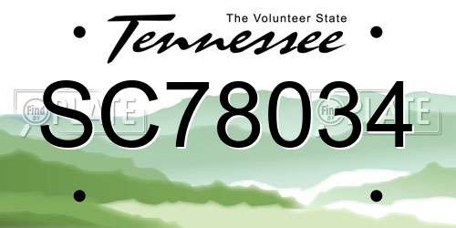 SC78034 Tennessee License Plate