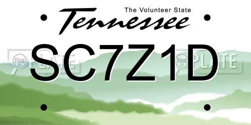 SC7Z1D Tennessee License Plate