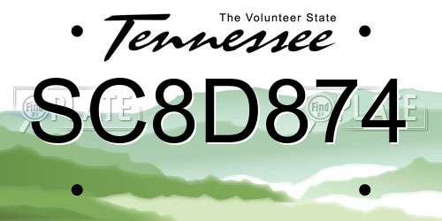 SC8D874 Tennessee License Plate