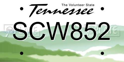 SCW852 Tennessee License Plate