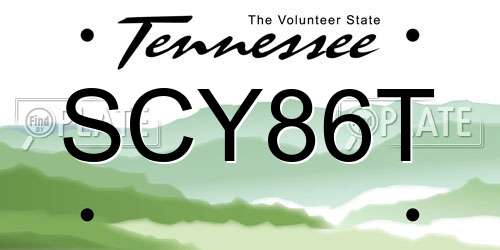 SCY86T Tennessee License Plate