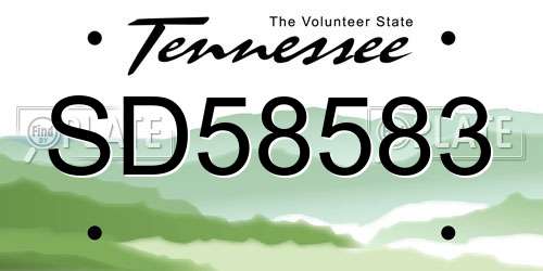 SD58583 Tennessee License Plate