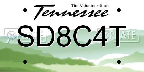 SD8C4T Tennessee License Plate