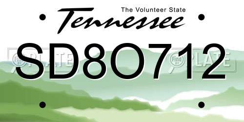 SD8O712 Tennessee License Plate
