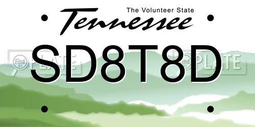 SD8T8D Tennessee License Plate