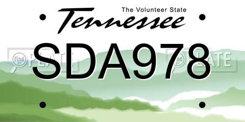 SDA978 Tennessee License Plate