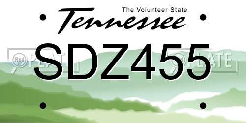SDZ455 Tennessee License Plate
