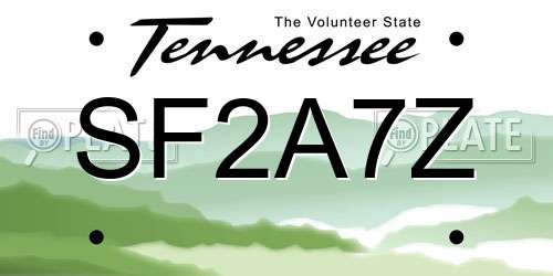 SF2A7Z Tennessee License Plate