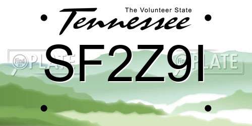 SF2Z9I Tennessee License Plate