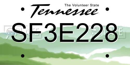 SF3E228 Tennessee License Plate