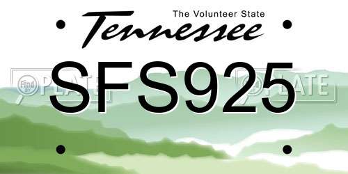 SFS925 Tennessee License Plate