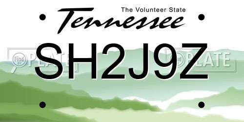 SH2J9Z Tennessee License Plate