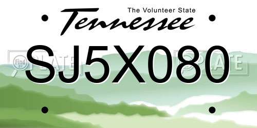 SJ5X080 Tennessee License Plate