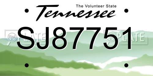 SJ87751 Tennessee License Plate