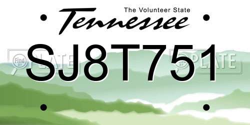 SJ8T751 Tennessee License Plate