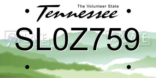 SL0Z759 Tennessee License Plate