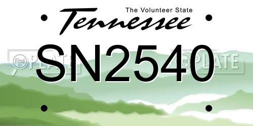 SN2540 Tennessee License Plate