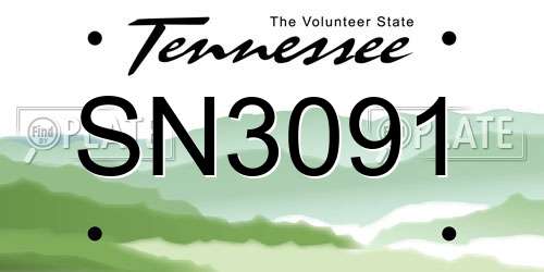 SN3091 Tennessee License Plate