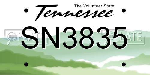 SN3835 Tennessee License Plate