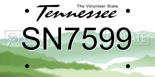 SN7599 Tennessee License Plate