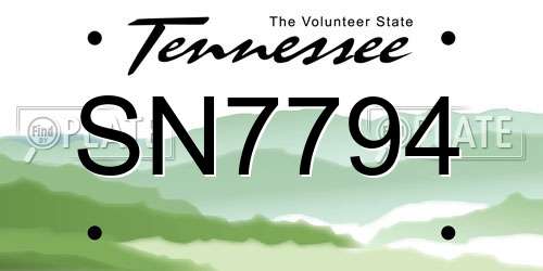 SN7794 Tennessee License Plate
