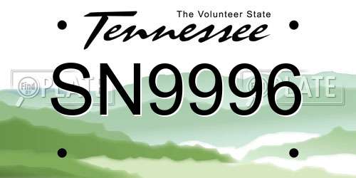 SN9996 Tennessee License Plate
