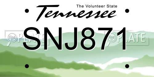 SNJ871 Tennessee License Plate
