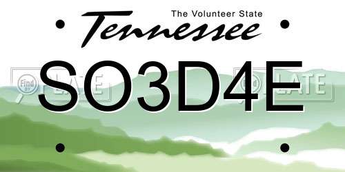 SO3D4E Tennessee License Plate