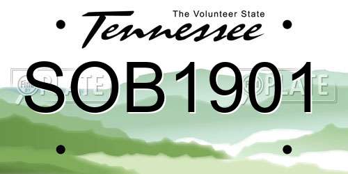 SOB1901 Tennessee License Plate