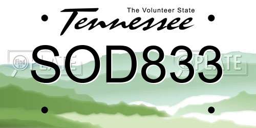 SOD833 Tennessee License Plate