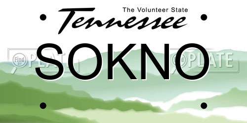 SOKNO Tennessee License Plate