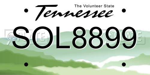 SOL8899 Tennessee License Plate