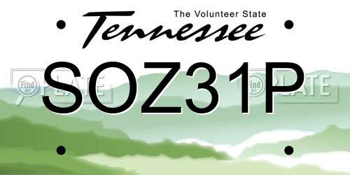 SOZ31P Tennessee License Plate