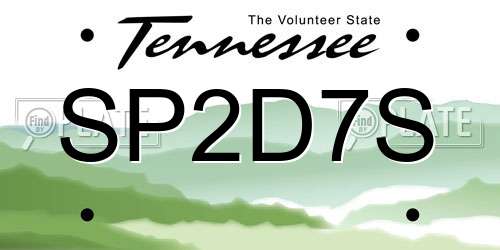 SP2D7S Tennessee License Plate