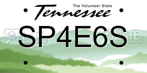 SP4E6S Tennessee License Plate