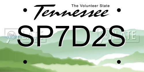 SP7D2S Tennessee License Plate